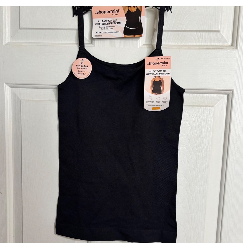 Shapermint Shaper Cami Women L Black NWT Scoop Neck Adjustable Straps SC620AB